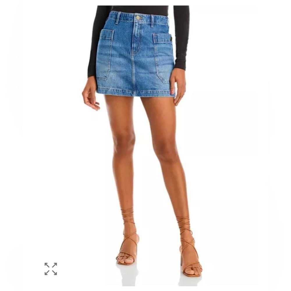 FRAME Denim Utility Cargo Mini Skirt Blue Wash Button Fly Pockets Size 27